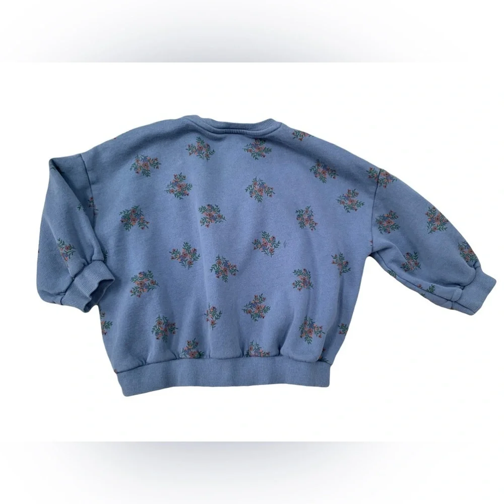 Zara Size 4-5 Years Blue Floral Crewneck Sweatshirt